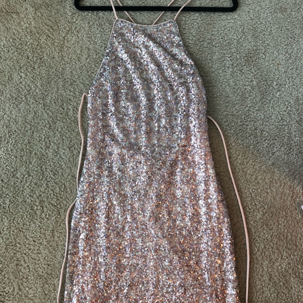 Strapped Rose Gold Sequin Mini Dress
